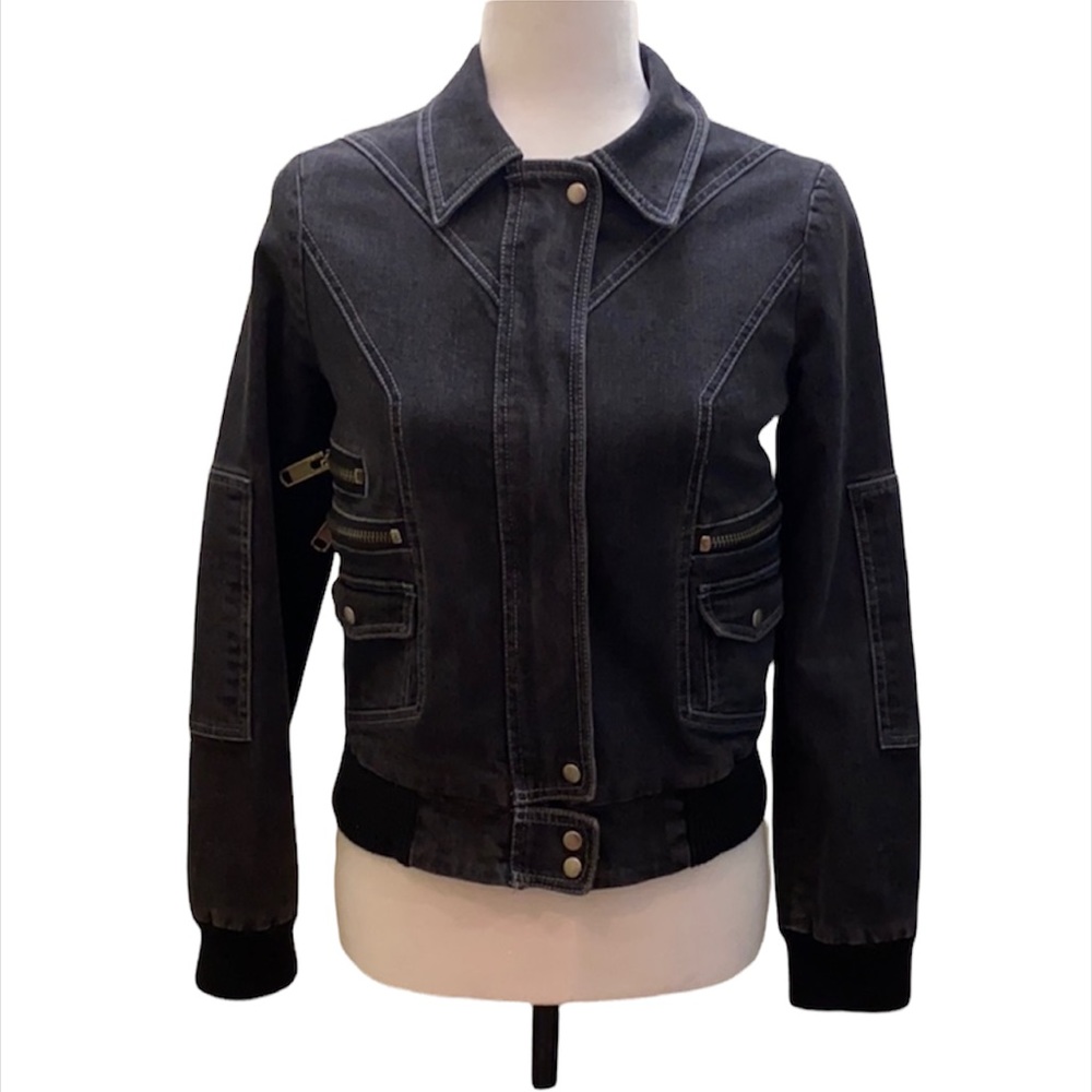 Marc Jacobs Jean denim Jacket zipper detailing Pocket grey black short bomber